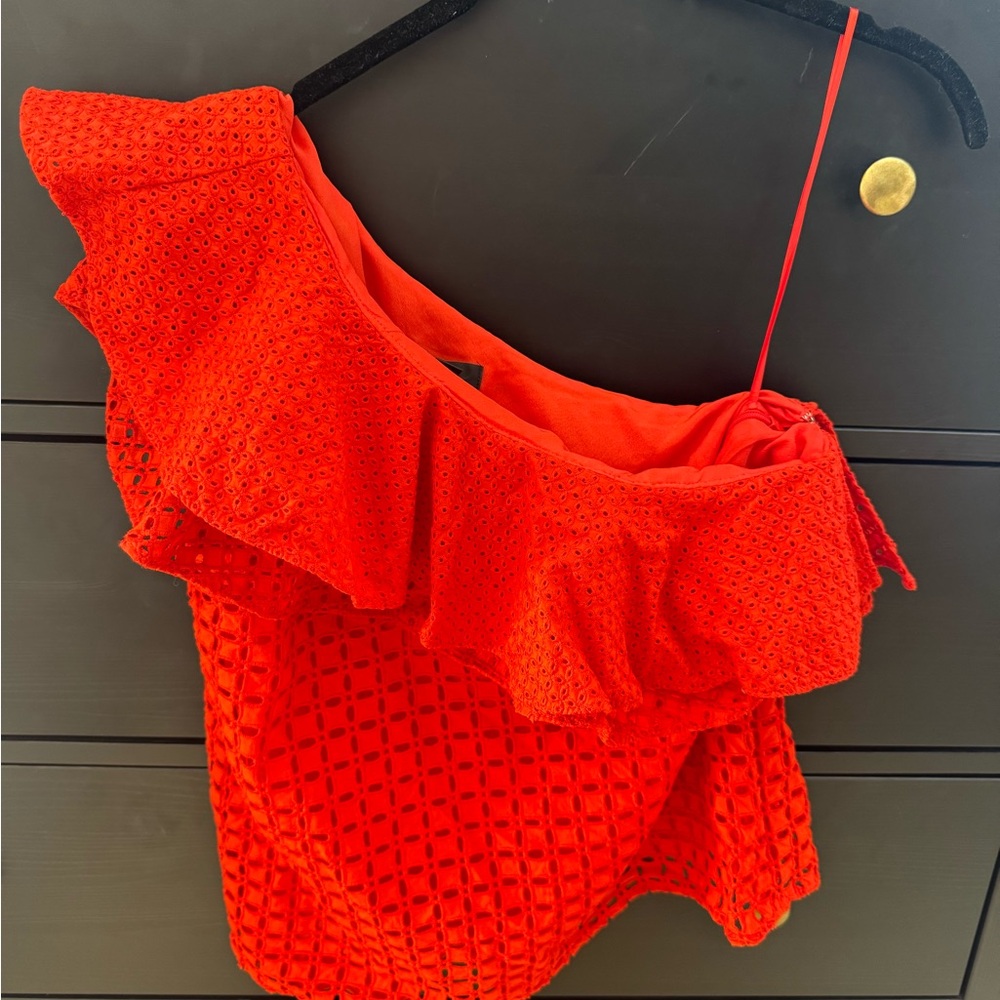 J Crew Red Off-Shoulder Ruffle Top